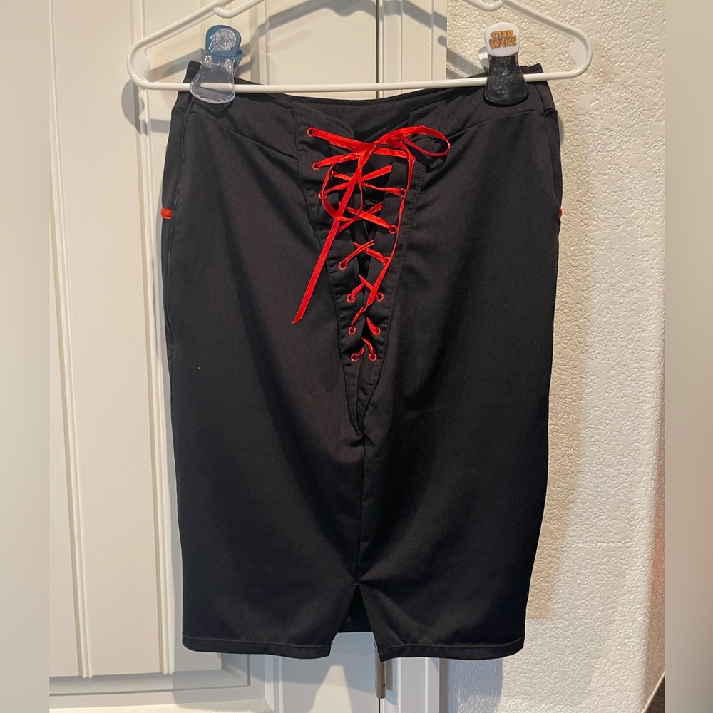 Red Ribbon Lace Up Pencil Skirt, Size Small - Picture 13 of 16